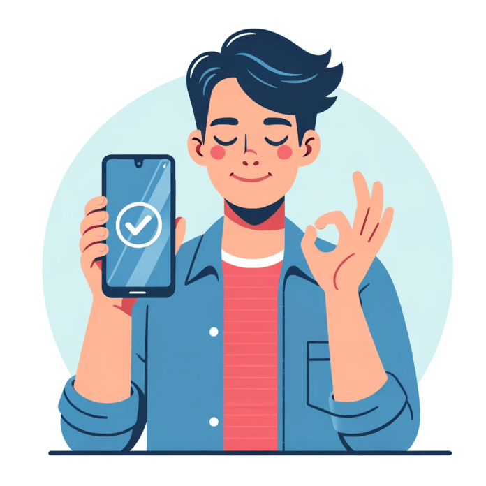 DALL·E 2023-10-26 12.31.49 - Vector design of a person with Hispanic descent in a modern setting, holding up a smartphone and making an OK sign, indicating their contentment with