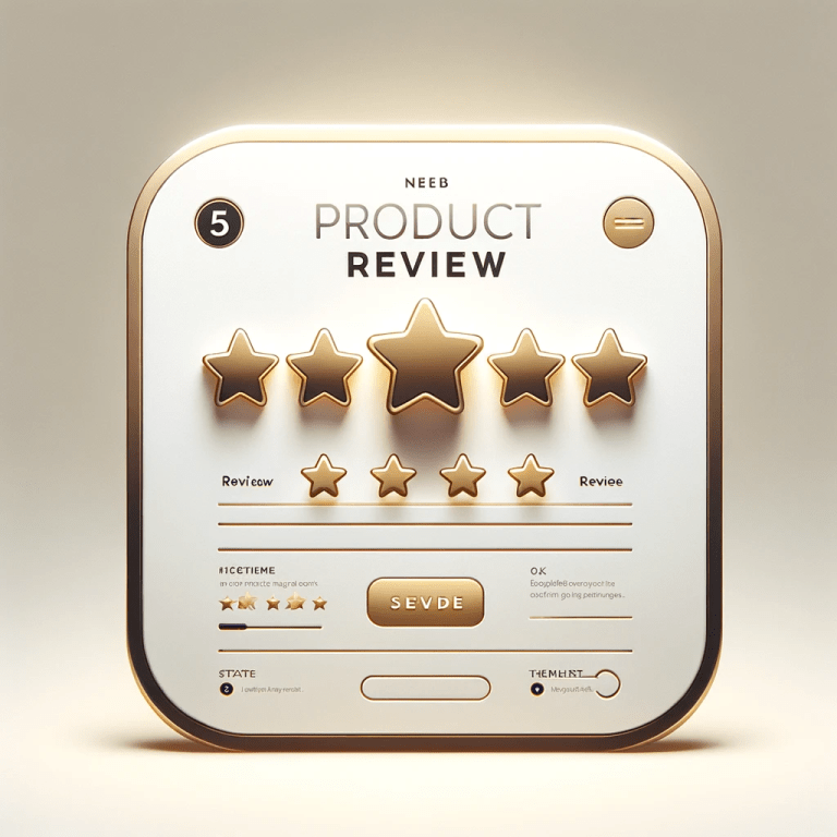 DALL·E 2023 11 04 21.02.32 An illustration of a clean modern web product review section with a five star rating system prominently displayed. The design should feature a sleek